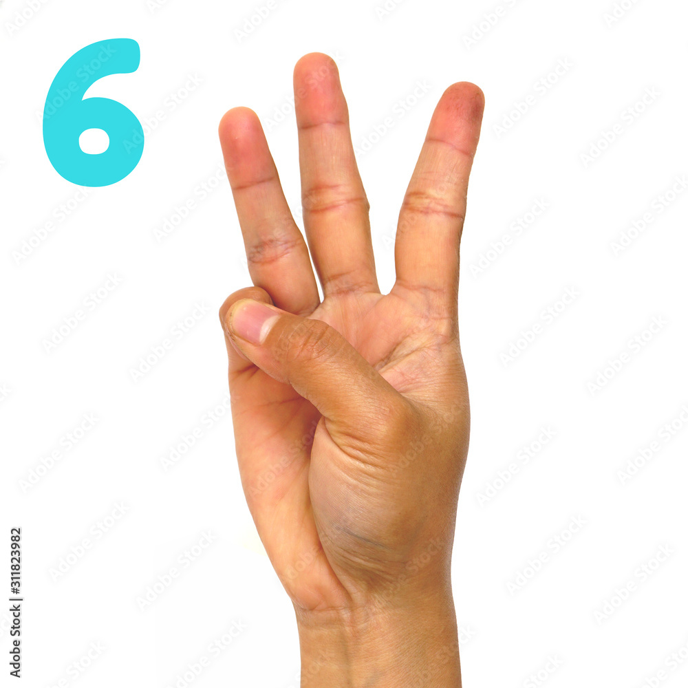 Sign language number 6 for the deaf