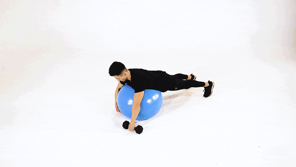 Dumbbell One-Arm Row on Stability Ball