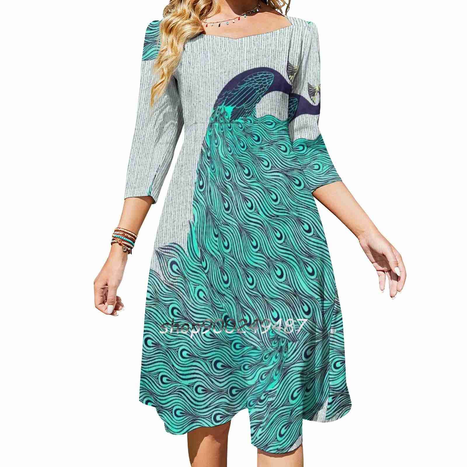 A Very Very Peacock Sweetheart Knot Flared Dress Fashion Design Large