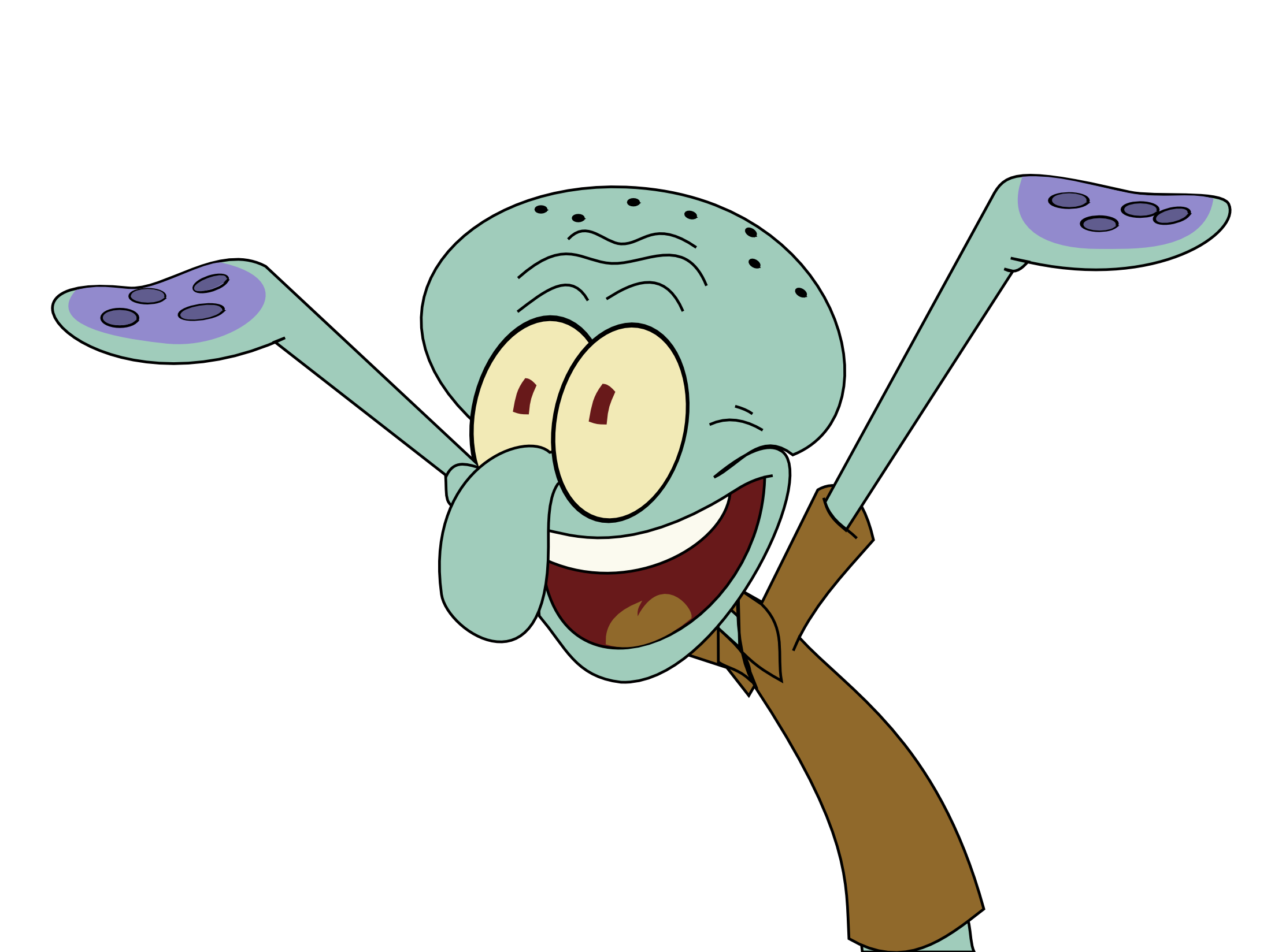 Squidward looking out window with a pensive expression