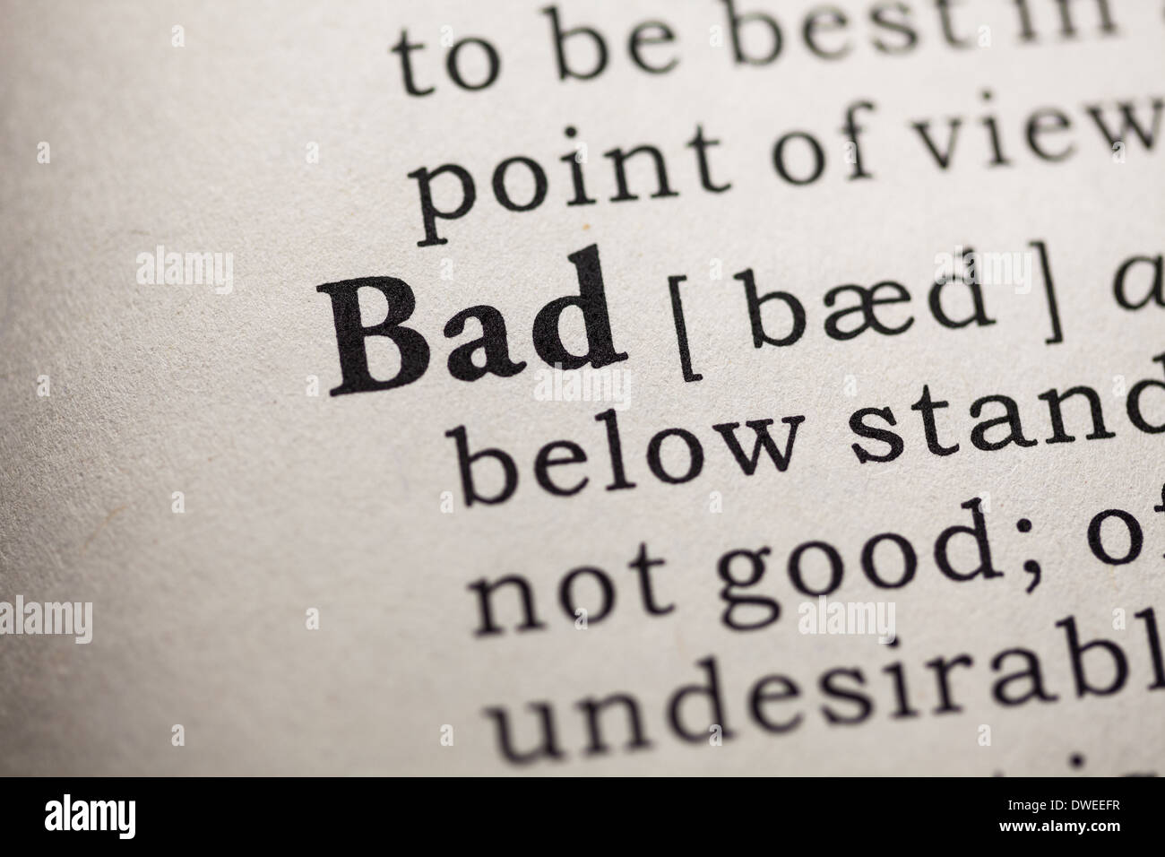 Fake Dictionary, Dictionary definition of the word bad Stock Photo - Alamy