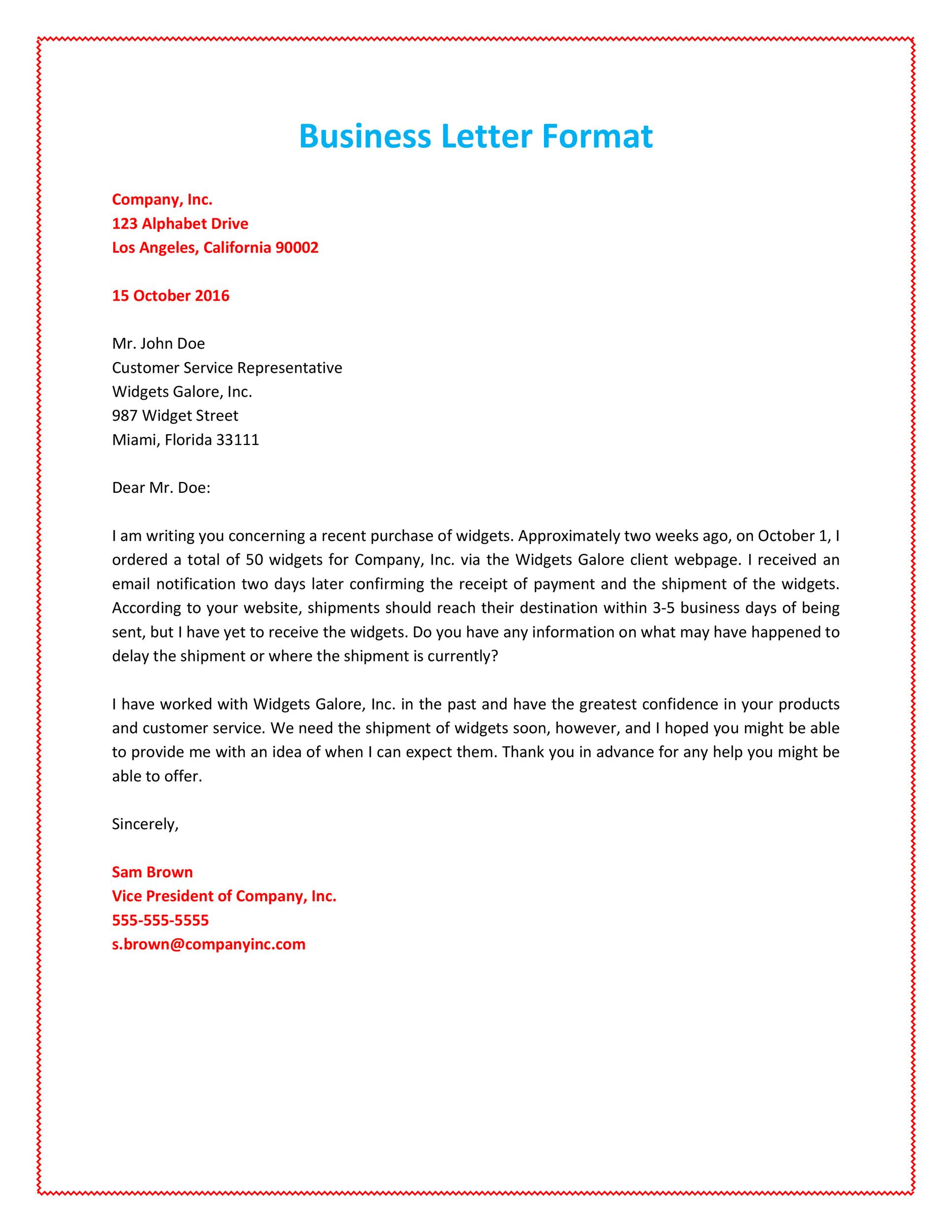 Formal Business Letter Example