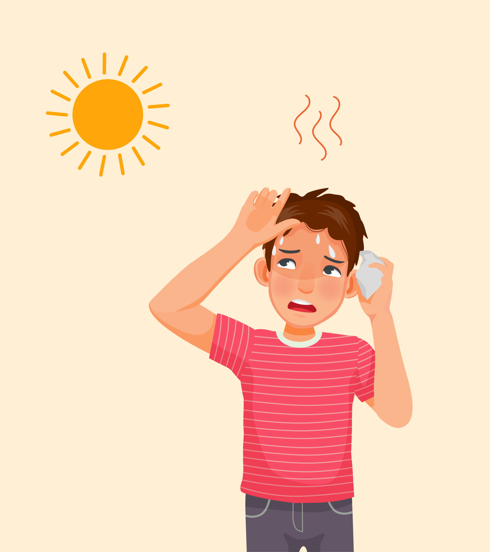 Handsome young man suffering from heat wave