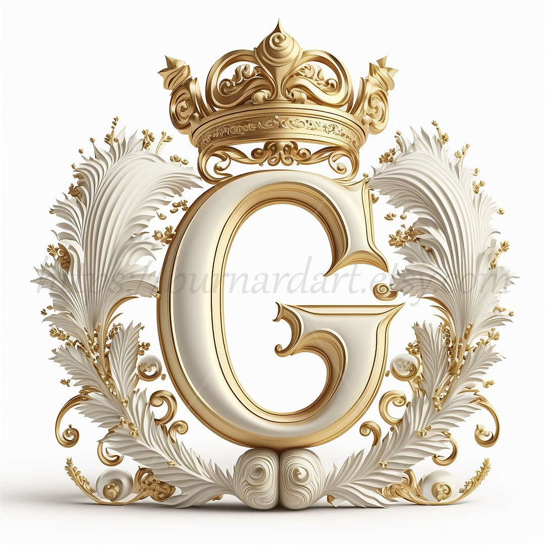 Digital Download - Letter G Crown on Whitish Background Alphabet