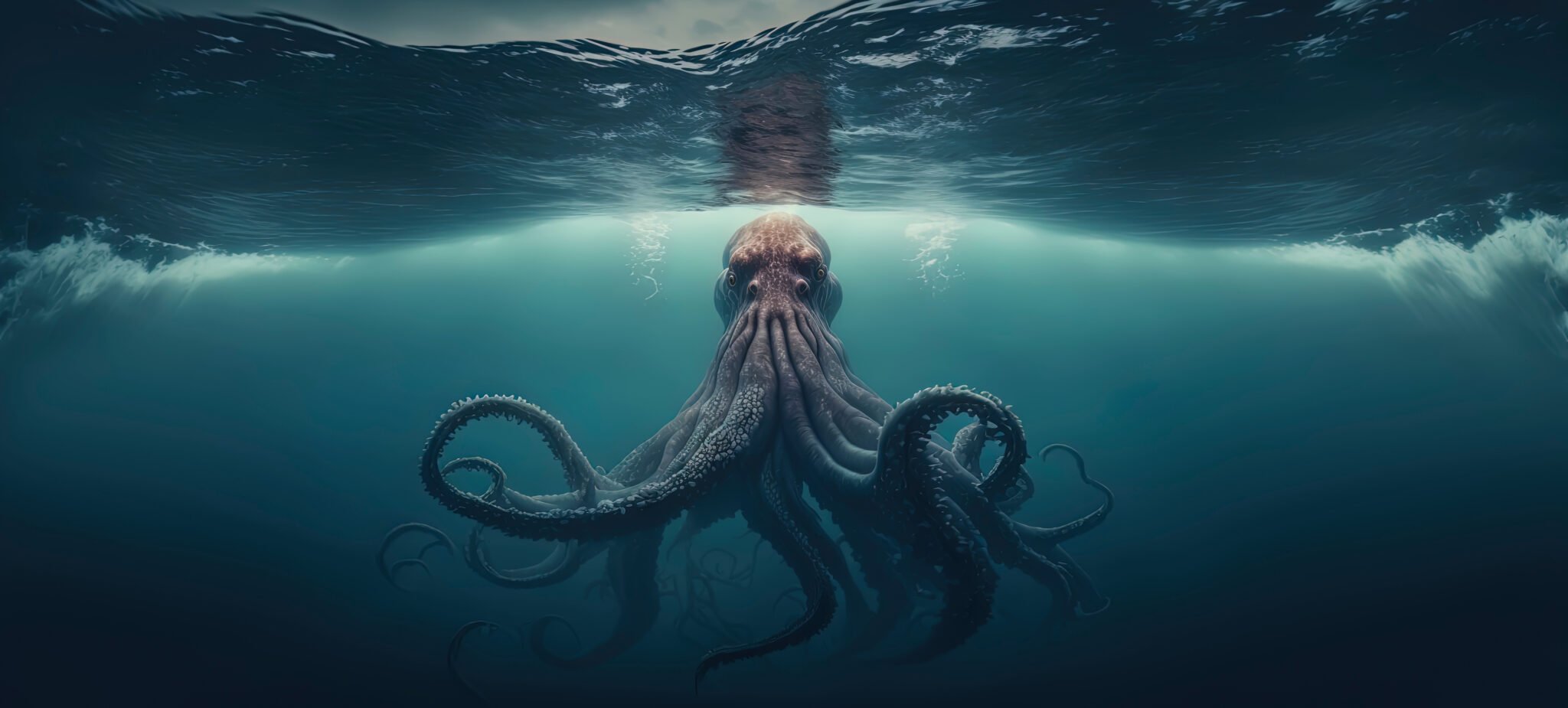 Artistic representation of ocean myths including the Kraken