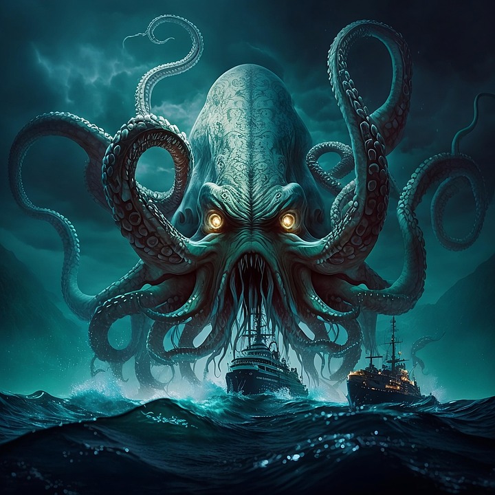 Kraken tentacles emerging from the ocean