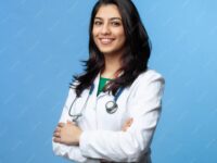 medical-concept-indian-beautiful-female-doctor-white-coat-with-stethoscope-waist-up-medical-student-woman-hospital-worker-looking-camera-smiling-studio-blue-background_185696-621