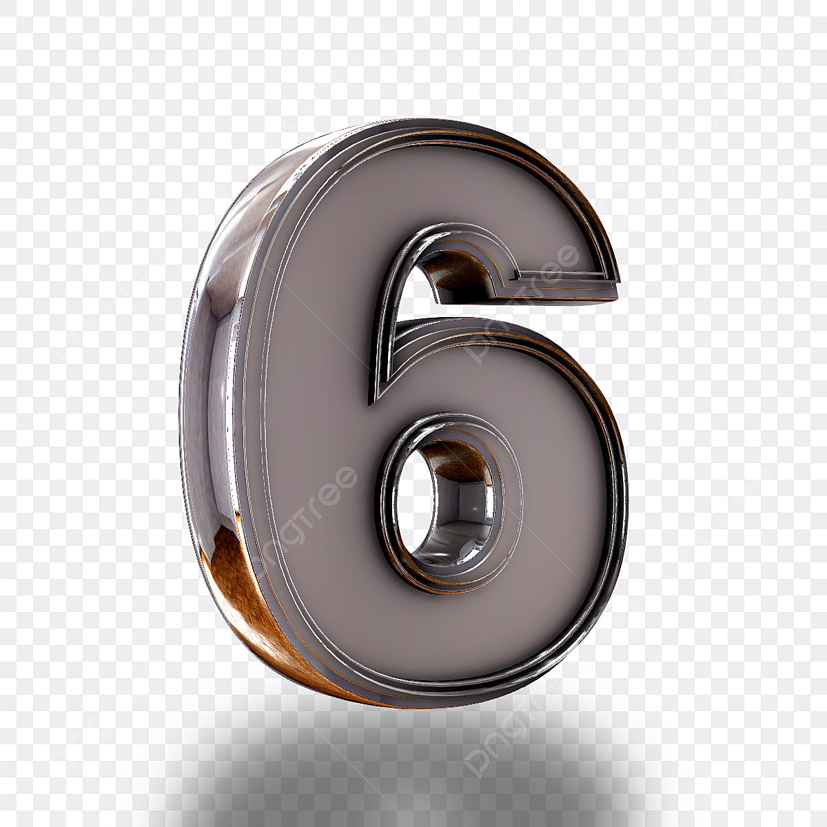 3D Metallic Number Six