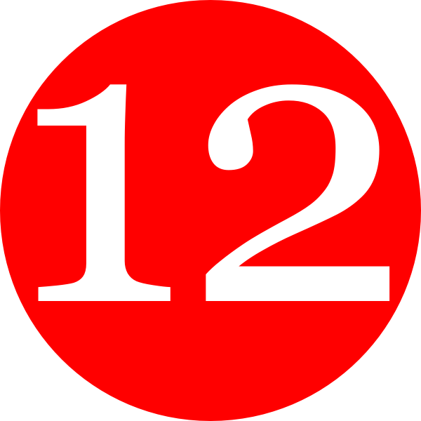Red, Rounded, with Number 12 Clip Art
