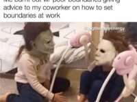 work-from-home-meme-featuring-two-kids-with-scary-masks-on-staring-at-each-other-with-caption-saying-me-burnt-out-w-poor-boun
